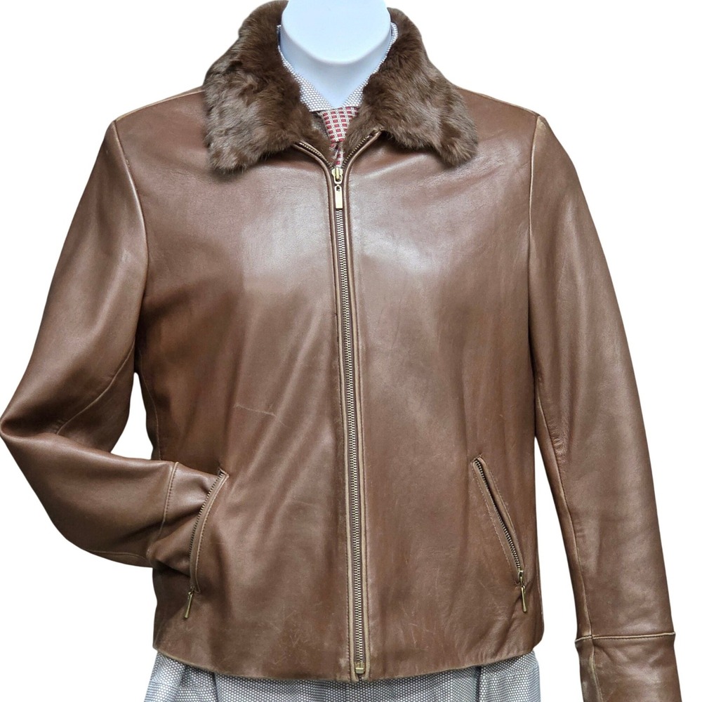 Wilsons Leather Jacket Men Large Brown Removable Rabbit Fur Liner‎ Pelle Studio